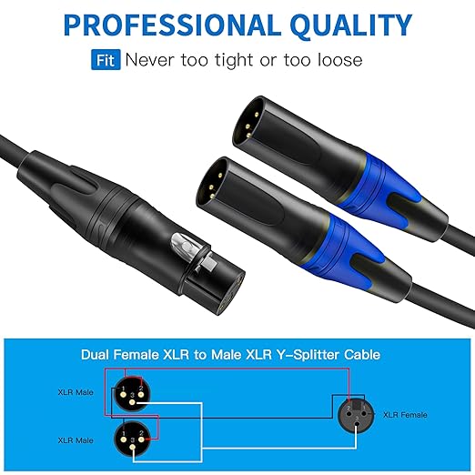 LanSenSu XLR Female to 2 XLR Male Patch Y Cable - 10ft Balanced Microphone - Image 5