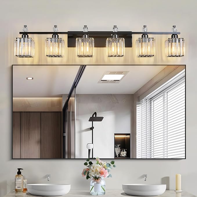 FDPBY Vanity Lights 6-Light Modern Crystal Vanity Light Plating Black Bathroom - Image 6