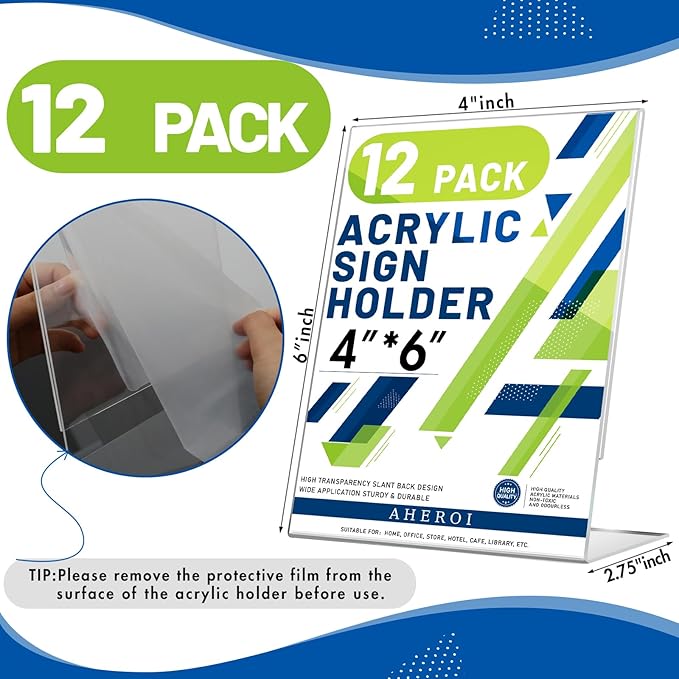 Aheroi 12Pcs Acrylic Sign Holder, 4x6 Clear Sign holders Paper Stand, L-shape - Image 2