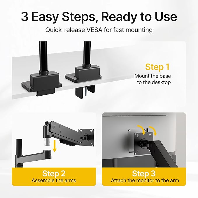 monTEK Dual Monitor Mount Tall Monitor arms - Image 5