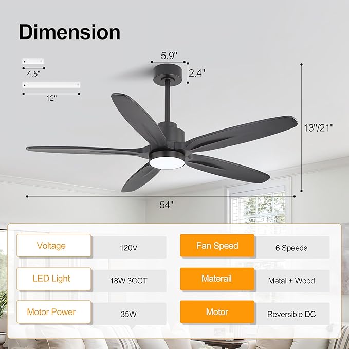 WINGBO 54" Ceiling Fan with Light - Image 4