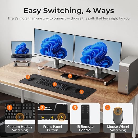 TESmart MST USB-C/HDMI/DP KVM Switch 2 Monitors 2 Computers, USB 3.0 KVM Dual - Image 8