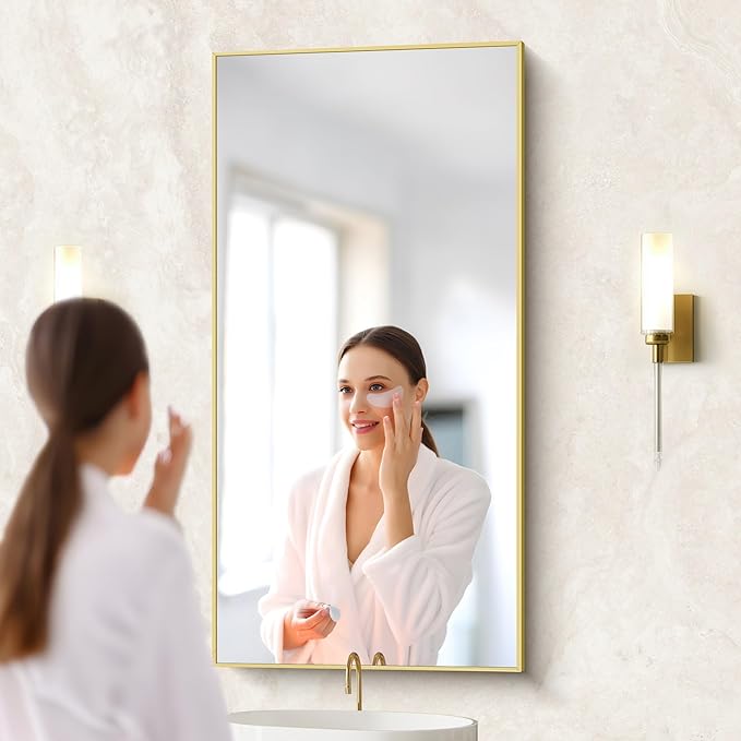 48x24In Gold Bathroom Mirror for Wall, Brushed Gold Rectangle Mirrors - Image 8