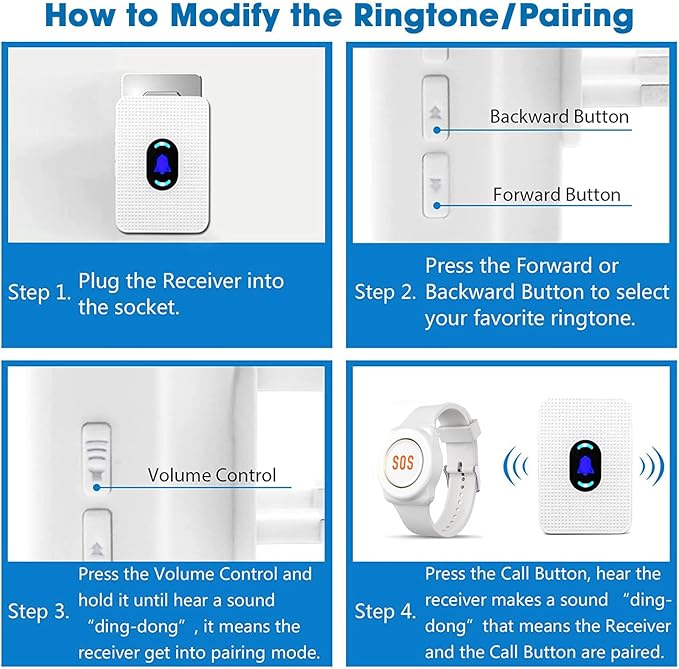 Daytech Wireless Wrist Pager Caregiver Call Button in Home System Watch Alarm - Image 4