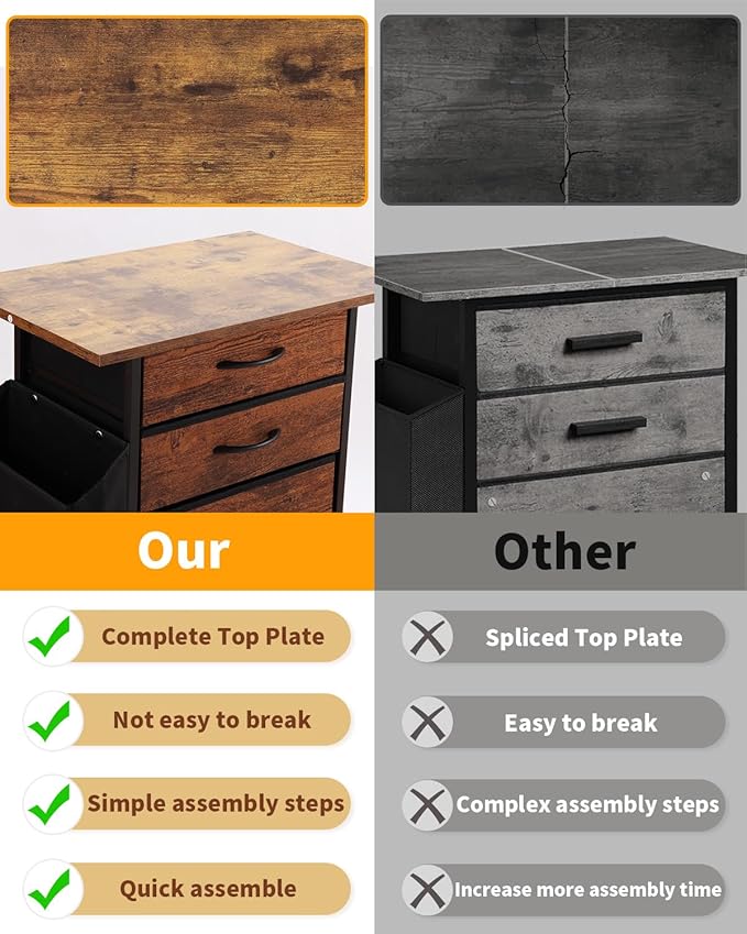 KATHY&BOB Printer Stand with 3 Fabric Drawer, Mobile File Cabinet - Image 5