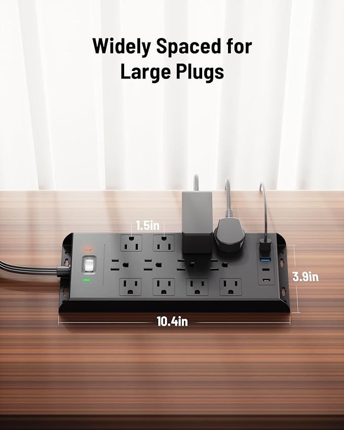 Surge Protector Power Strip 4800J, LeZone 25Ft Long Extension Cord Flat Plug - Image 6