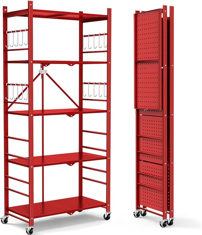 Storage Shelves with 20 Hooks, 5-Tier Foldable Shelves by Himix