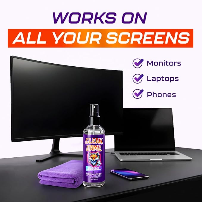 Clean Game Monitor Cleaner Spray & Microfiber Cloth 8oz, Streak-Free Computer - Image 3