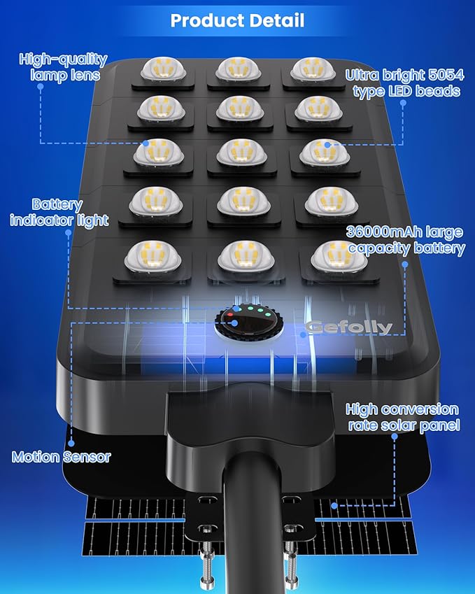 Gefolly G-15000W Solar Street Light Outdoor, Wide Angle Commercial Parking Lot - Image 5