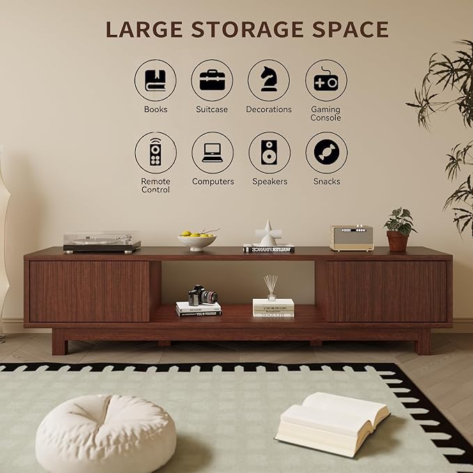 Maggym 70″ TV Stand with Storage, Modern Media Console with 2 Doors and Open - Image 4