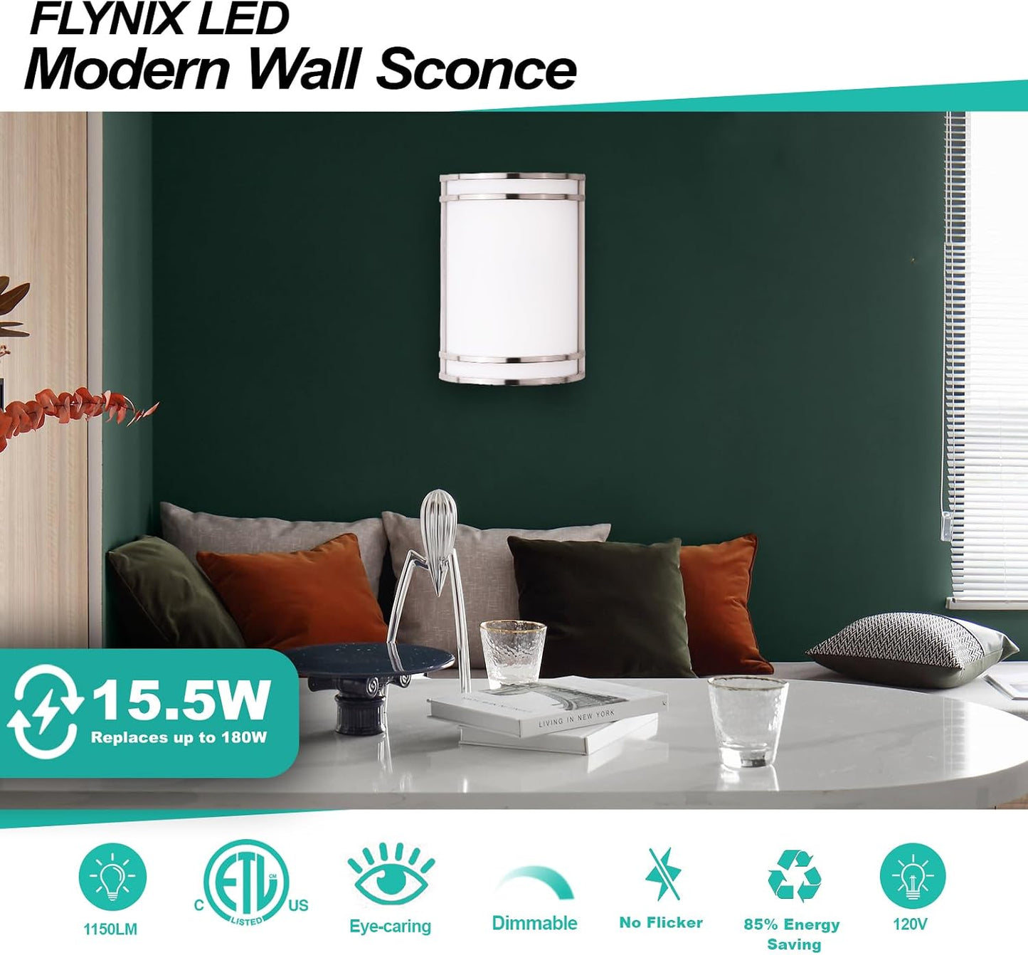 Indoor Wall Sconce, Half Cylinder Wall Light Fixture, 3000K 4000K 5000K Color Temperature Adjustable, Dimmable LED Modern Wall Light for Hallway Bedroom Living Room, Brushed Nickel
