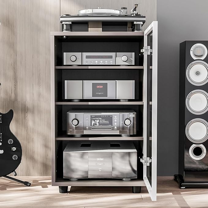 Media Storage Cabinet with Tempered Glass Door, 3 Adjustable Shelves Stereo - Image 8