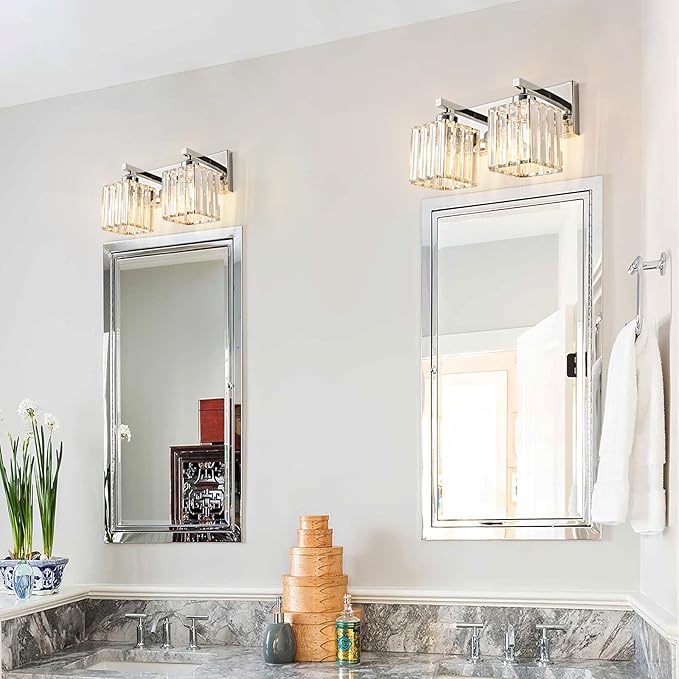 FDPBY Modern Bathroom Vanity Light 2-Lights Chrome Crystal Bathroom Wall Light - Image 3