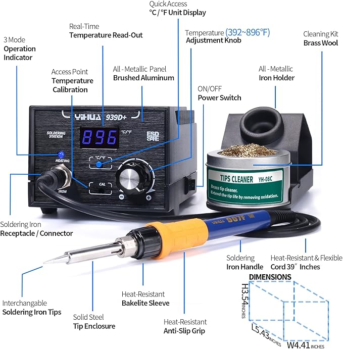 YIHUA 939D+ Digital Soldering Station, 75 Watt Equivalent - Image 3