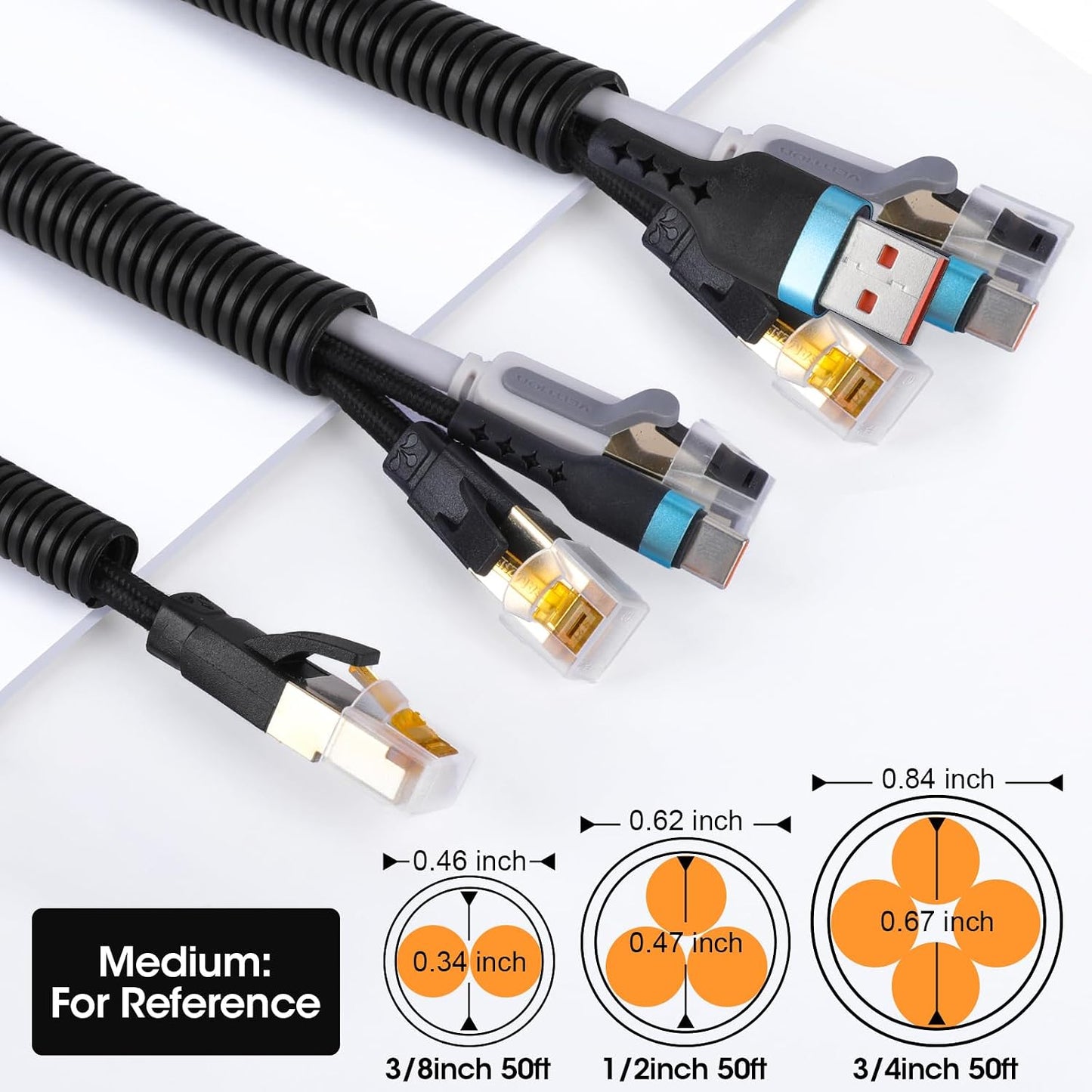 Wire Loom 3/8", 1/2", 3/4 Inch x 50 FT, Split Wire Loom Tubing Wire Conduit, Wire Protector Tubing, Cable Sleeves Bulk, Black