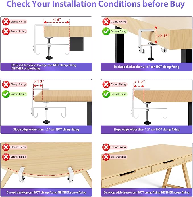 Univivi No Drill Under Desk Cable Management Tray, Clamp/Screw Mount Desk Cable - Image 5