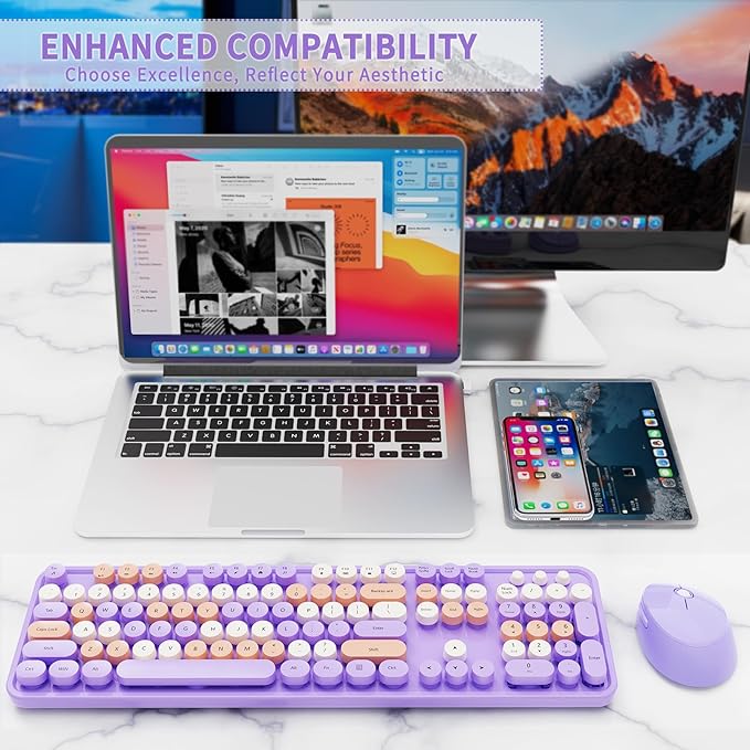 Nowlike Wireless Keyboard and Mouse Combo, Retro Typewriter Keyboard - Image 7