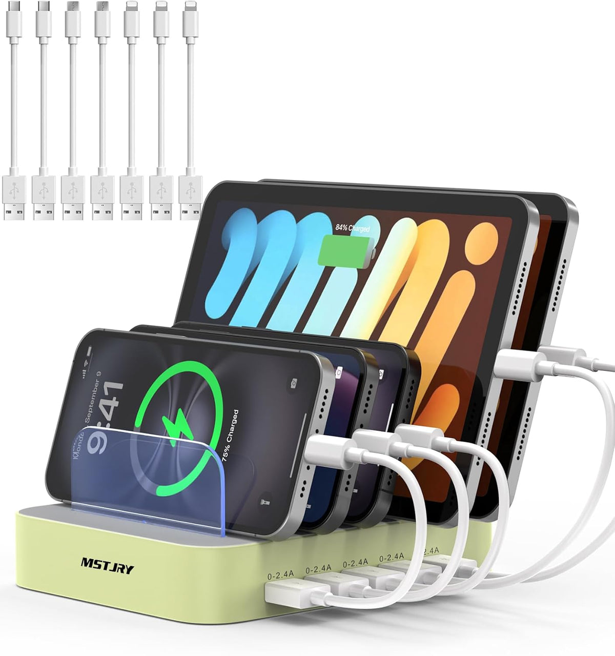 MSTJRY Charging Station for Multiple Devices : 5 Port Multi USB-A Charger