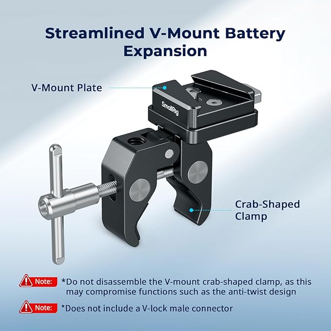 SMALLRIG V-Mount Crab-Shaped Clamp, 15-40mm Non-Slip Clamp, 1.5kg Load-Bearing - Image 2