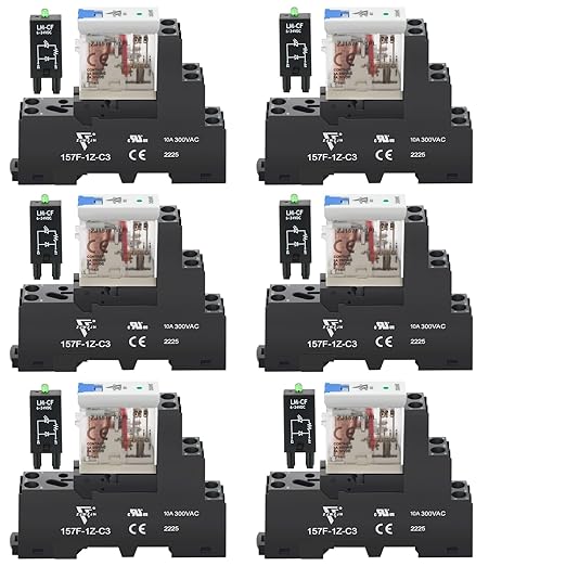 UL Listed 6 Pcs 12Amp Din Rail Relay 24V DC Relay Coil, 5 Pin SPDT 1NO 1NC by ZJWZJH