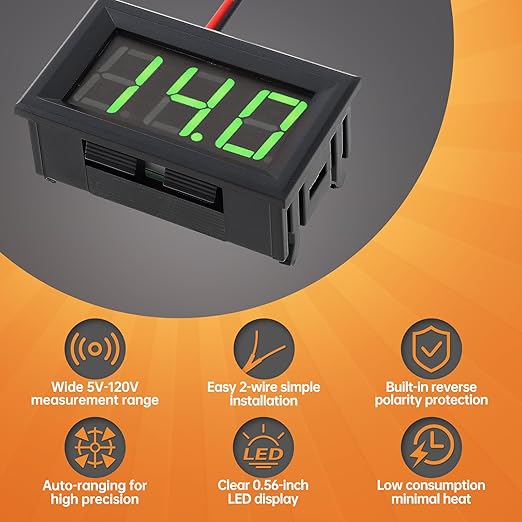 DiGiYes 5 Pack DC 5-120V Digital Mini Voltmeter 2 Wire 0.56 inch LED Display - Image 3