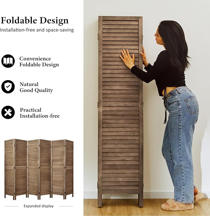 Room Dividers and Folding Privacy Screens, Wood Louvered Separators Divider Wall - Image 3