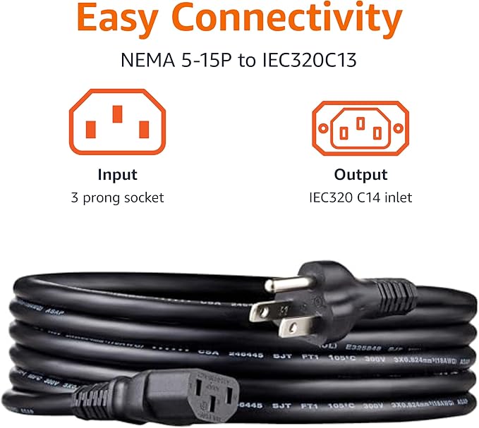 Amazon Basics PC Power Cord, 10 feet, AC Power Cord - Image 3