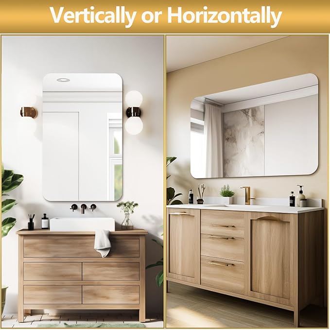 Mirrorons 48 x 30 Frameless Bathroom Mirror, Rounded Corner Bathroom Vanity - Image 5