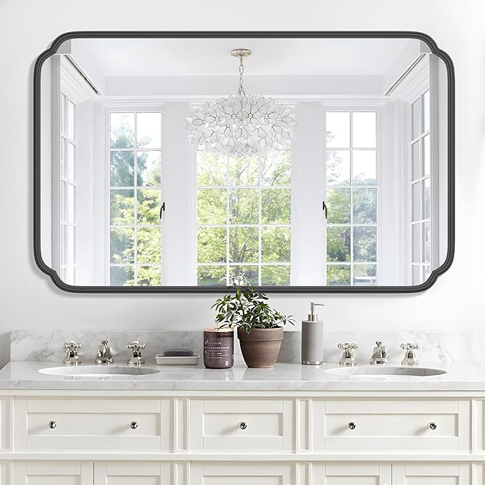 White 30"x48" Bathroom Mirror for Wall, Large Bathroom Vanity Mirror, Rounded - Image 2