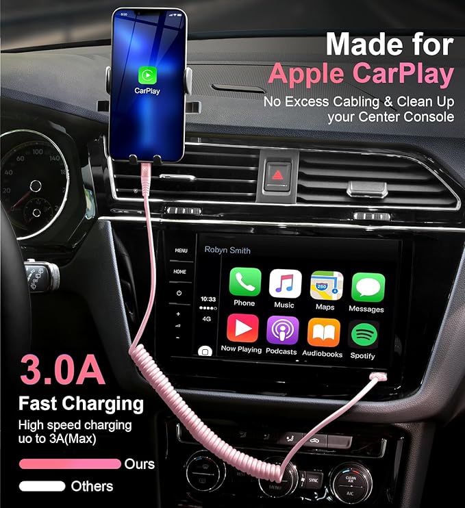 KIYODA USB C to Lightning Cable 3FTfor Car, Coiled iPhone Charger Fast Charging - Image 3