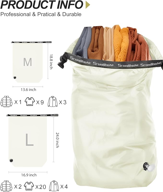 Travel Laundry Bag, Pump Free Vacuum Storage Bag Reusable Compression Dirty - Image 2