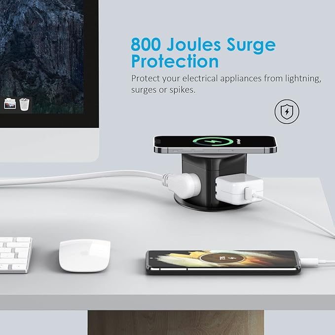 Jgstkcity Pop Up Outlet with 15W Wireless Charger, 4 Outlets 15A, Splash - Image 4