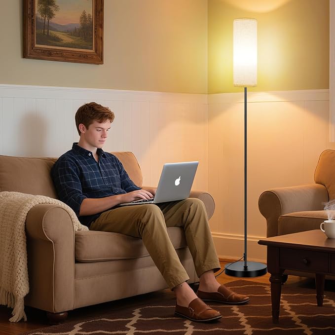 FRIDEKO HOME Floor Lamp with Beige Shade, Simple Design with Foot Pedal Switch - Image 8