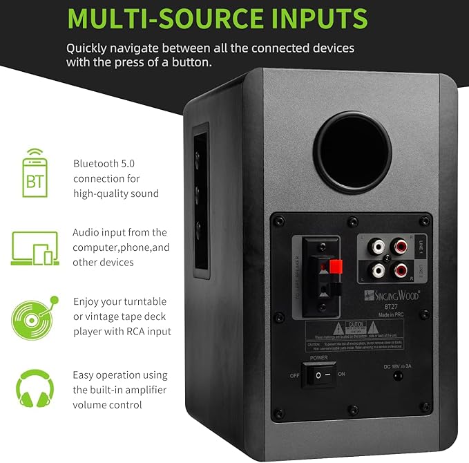 SINGING WOOD BT27 Active Powered Bluetooth Bookshelf Speakers - Image 5