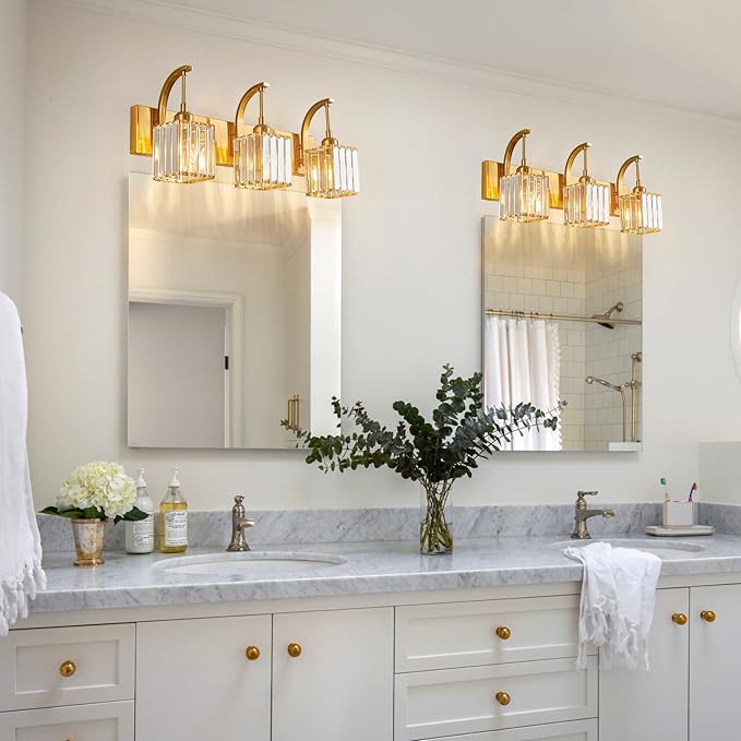 FDPBY Crystal Vanity Lights 3-Light Gold Bathroom Vanity Lights Modern Crystal - Image 3