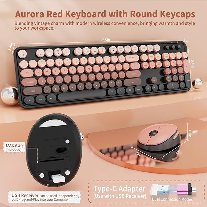 Nowlike Wireless Keyboard and Mouse Combo, Retro Typewriter Keyboard - Image 6