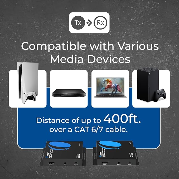OREI 4K HDMI Extender Over IP CAT6-4K@30Hz One to Many Upto 400 Feet, Loop Out - Image 5