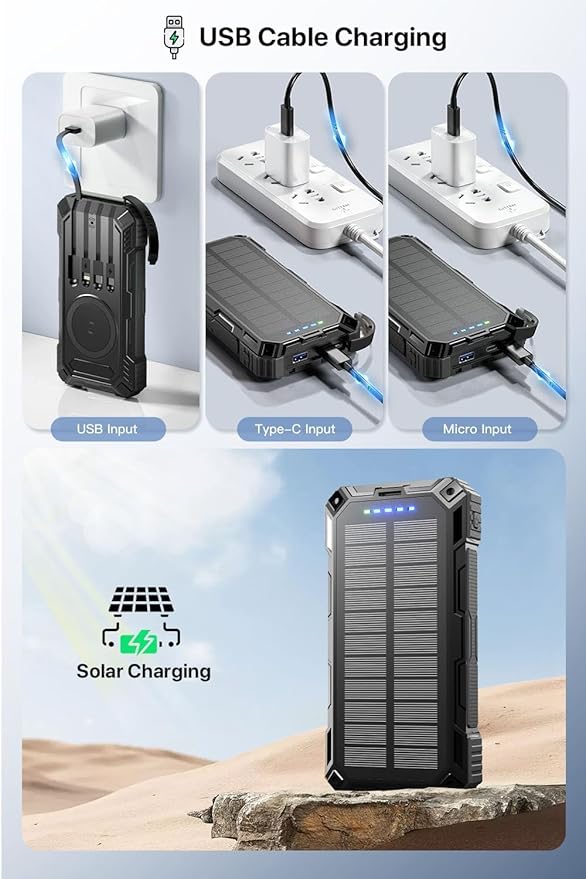 jskei Power Bank 49800mAh Solar Portable Charger Wireless Charging USB-C 15W - Image 7
