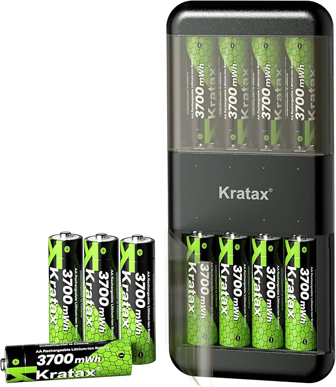 Kratax 3700mWh AA Rechargeable Lithium Batteries by Kratax