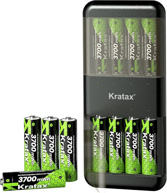 Kratax 3700mWh AA Rechargeable Lithium Batteries by Kratax