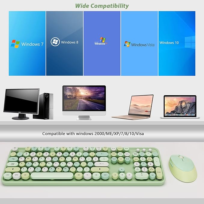 Green Wireless Keyboard and Mouse, KOOTOP Cute Green Colorful Keyboard and Mouse - Image 6