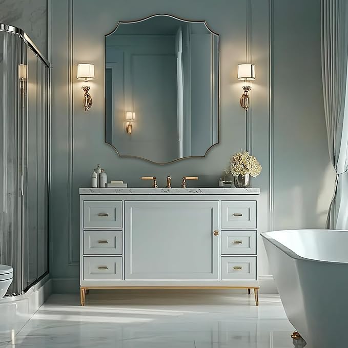 ANDY STAR 30"x40" Brushed Gold Bathroom Mirror, Large Rectangle Scalloped Mirror - Image 3