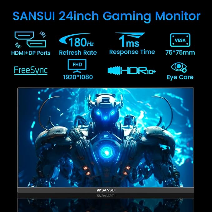 SANSUI 24 Inch Gaming Monitor 180Hz, DP 1.4 & HDMI 2.0 Ports High Refresh Rate - Image 2