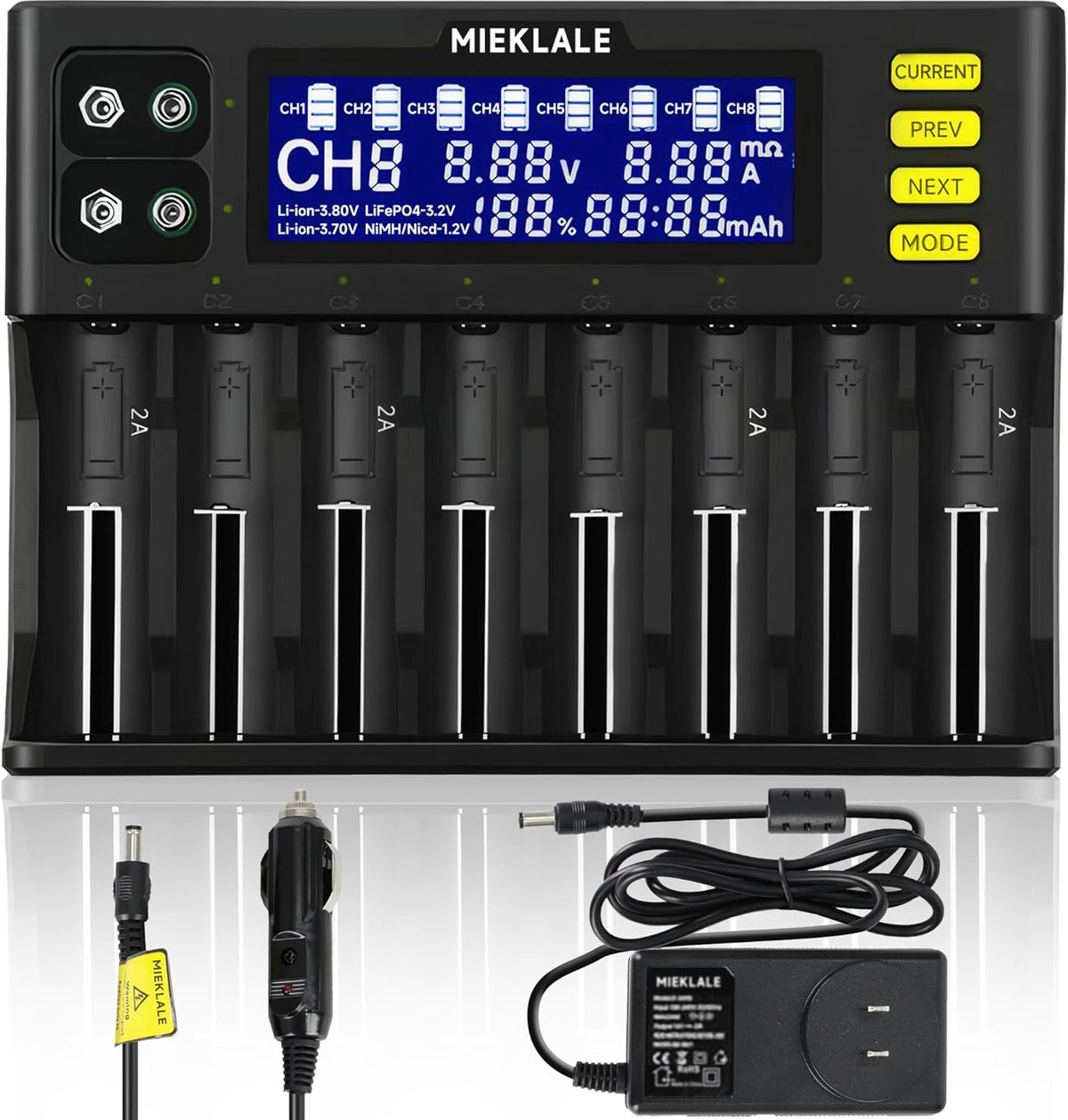 18650 Battery Charger, MIEKLALE 8+2 Bays Smart Universal Battery Charger