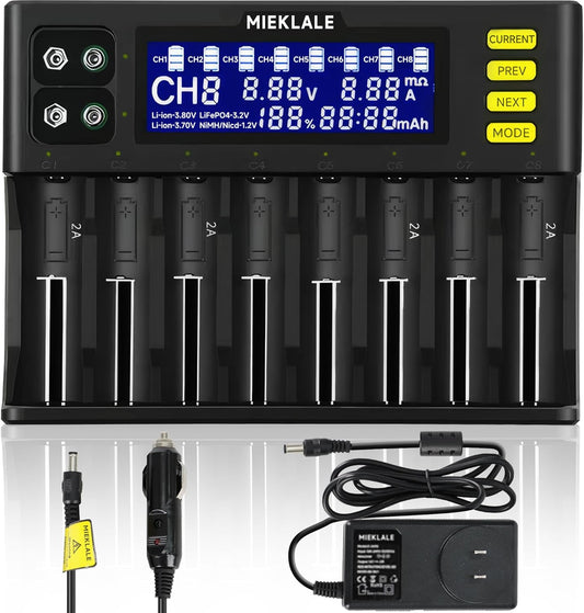18650 Battery Charger, MIEKLALE 8+2 Bays Smart Universal Battery Charger