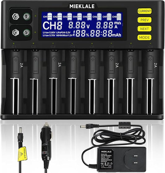 18650 Battery Charger, MIEKLALE 8+2 Bays Smart Universal Battery Charger by MIEKLALE