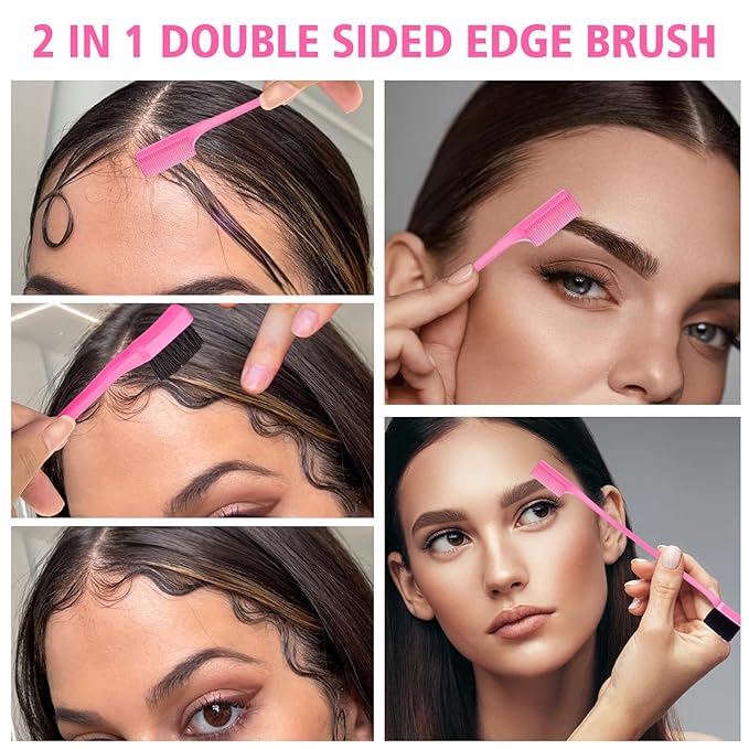 3 Pieces Hair Styling Comb Set Teasing Brush Rat Tail Comb Edge Brush - Image 5