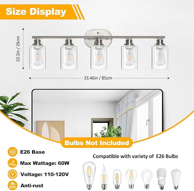 Unicozin Bathroom Light Fixtures, 5 Light Vanity Lights - Image 2