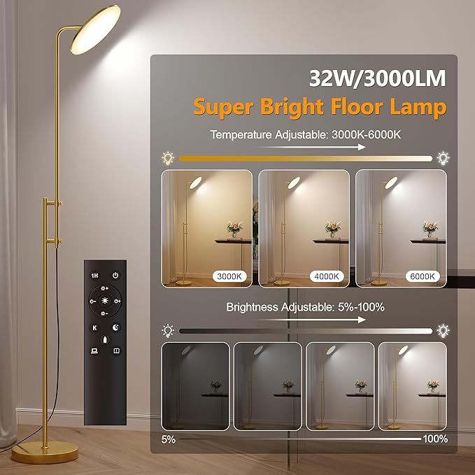 SUNMORY 32W/3000LM Floor Lamps, Super Bright LED Standing Lamp - Image 2
