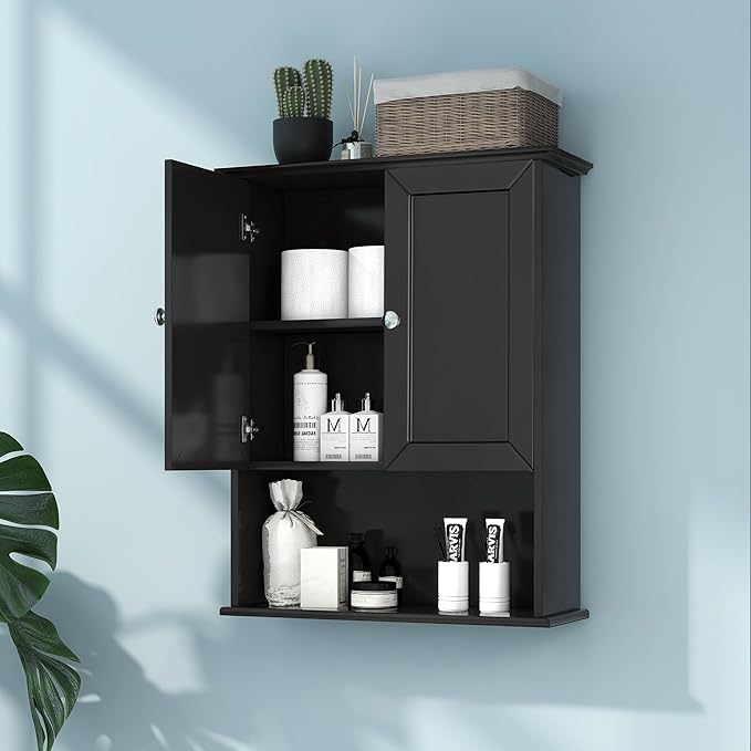 Black Wall Cabinet 24x30 Inch Wooden Over The Toilet Storage Cabinets by VANIRROR